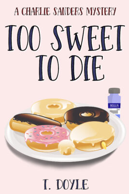 Book cover image includes a plate of donuts with a insulin vial in the background.